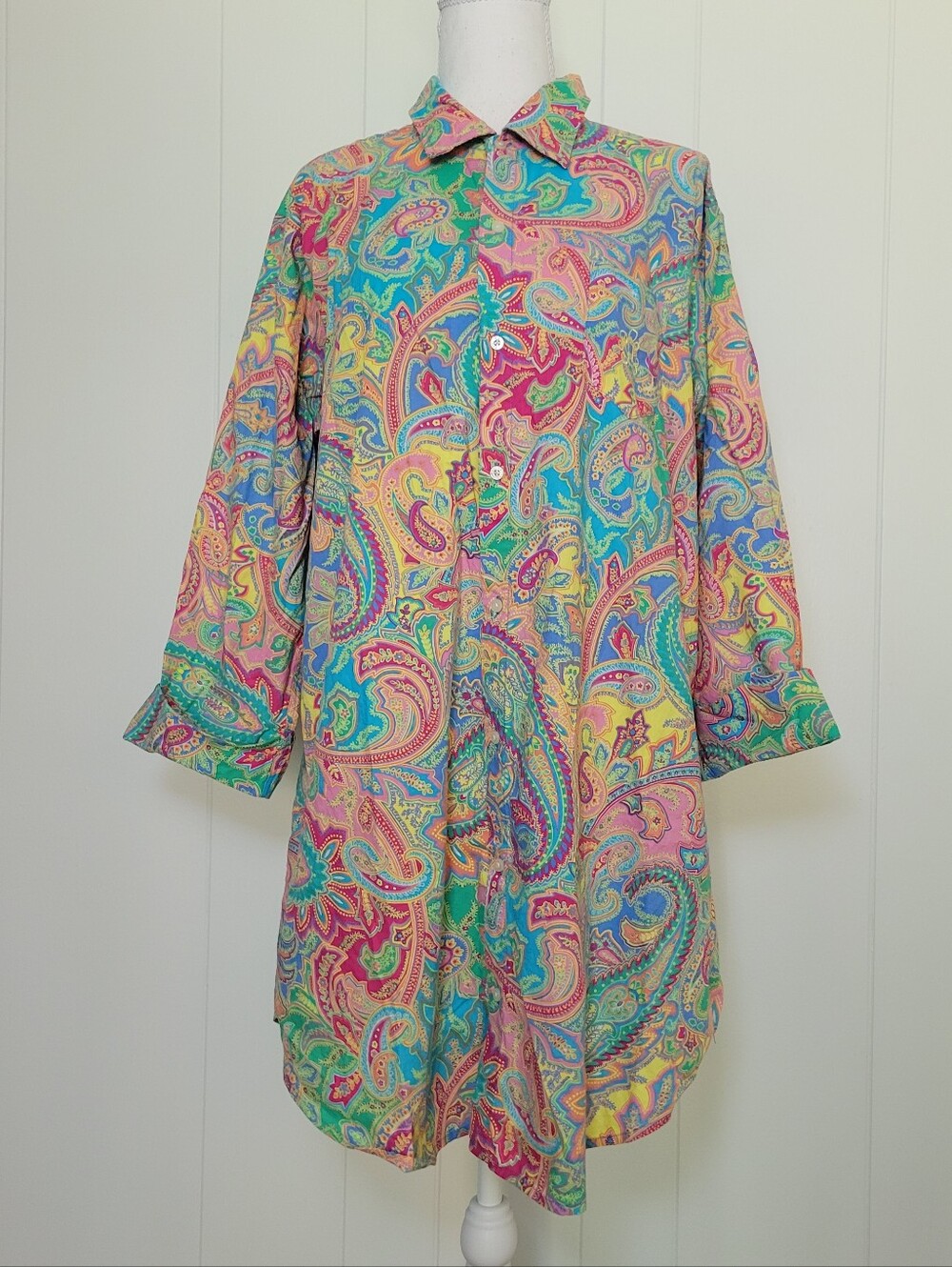 Ralph Lauren Nightshirt Button Down Cotton Pajamas Nightgown Top Paisley XL
